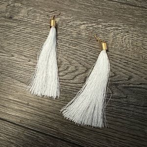 Long fringe tassel earrings  white